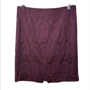 J. Crew Dark Purple Plum Lace Pencil Skirt Size 6